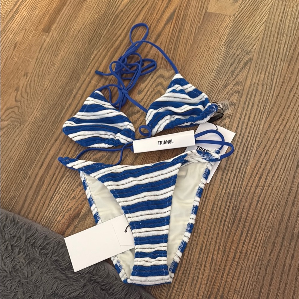 VINCA - JOLY BLUE TERRY TOWELLING TRIANGLE BIKINI SET NWT